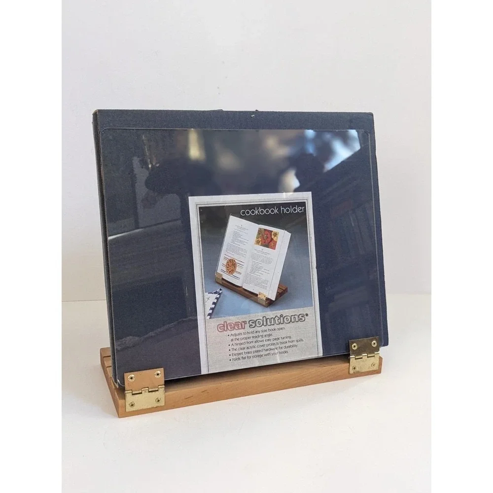 Clear Solutions Cookbook Holder Wood Base Acrylic Folding Recipe Stand Kitchen